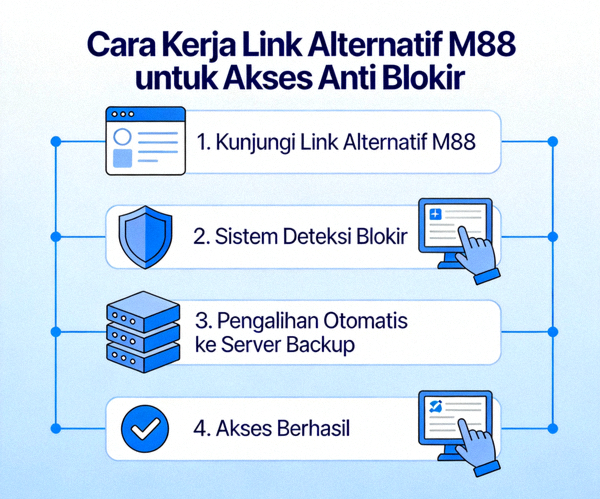Diagram cara kerja link alternatif M88 untuk akses anti blokir