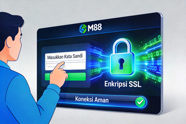 Ilustrasi keamanan data dan enkripsi SSL pada login M88