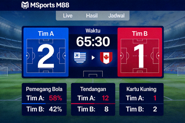 Tampilan antarmuka MSports M88 dengan statistik pertandingan